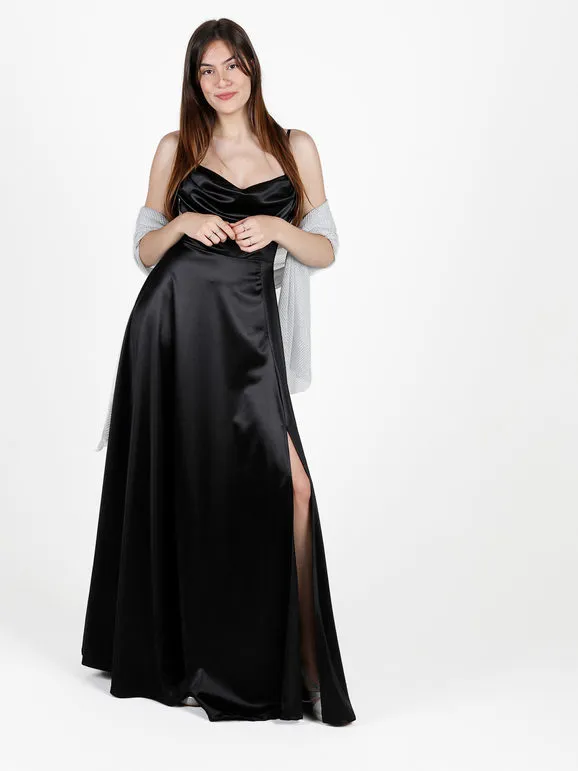 Solada Vestido de noche largo para mujer con abertura y escote cascada